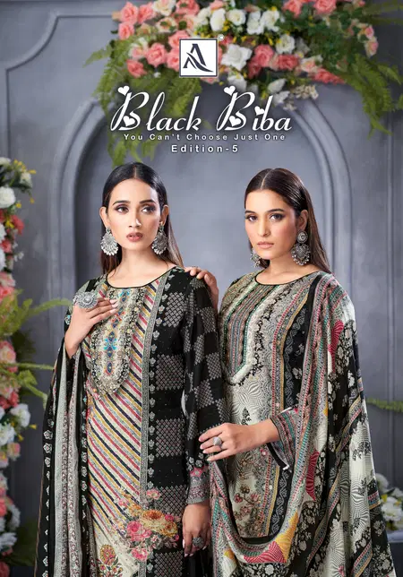 Black Biba Edition 5 By Alok Suit Viscose Maslin Dress Material Wholesalers In Surat